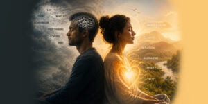 Visual representation of ego versus intuition, showing the contrast between fear-based thinking and heart-centered inner wisdom to help readers trust their inner compass.